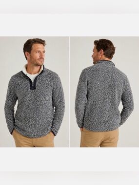 Orvis Men's Blue Gray Marled Zip-Neck Sherpa Collar Sweater - M